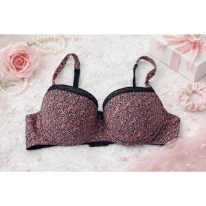 Cacique Smooth Balconette Bra Orange Black Floral Lined Cup Underwire 42C 42 C